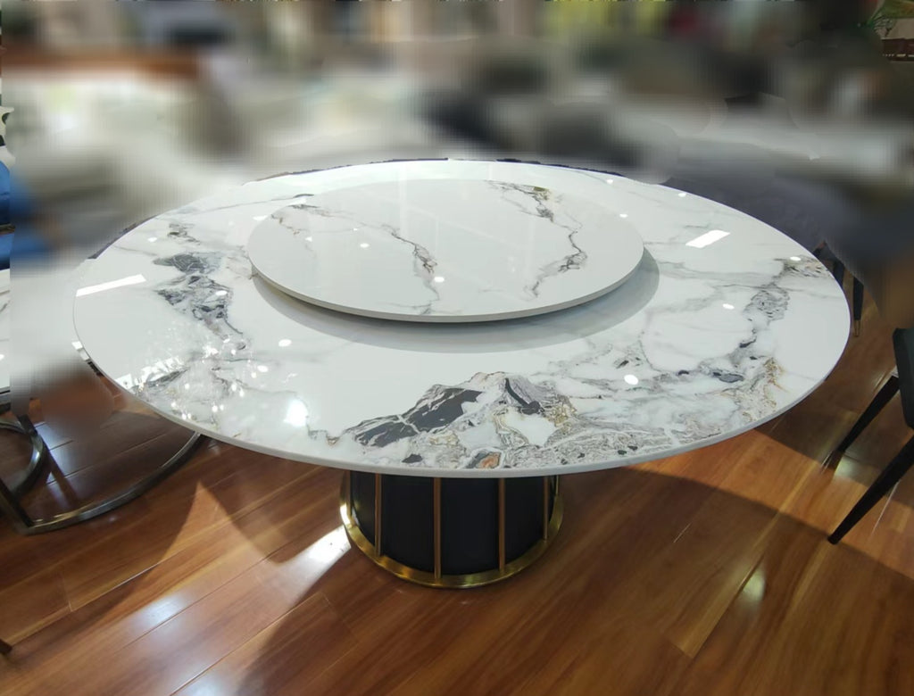 Manhatta Stone Round Table 1300mm with Lazy Susan - Living Design Furniture