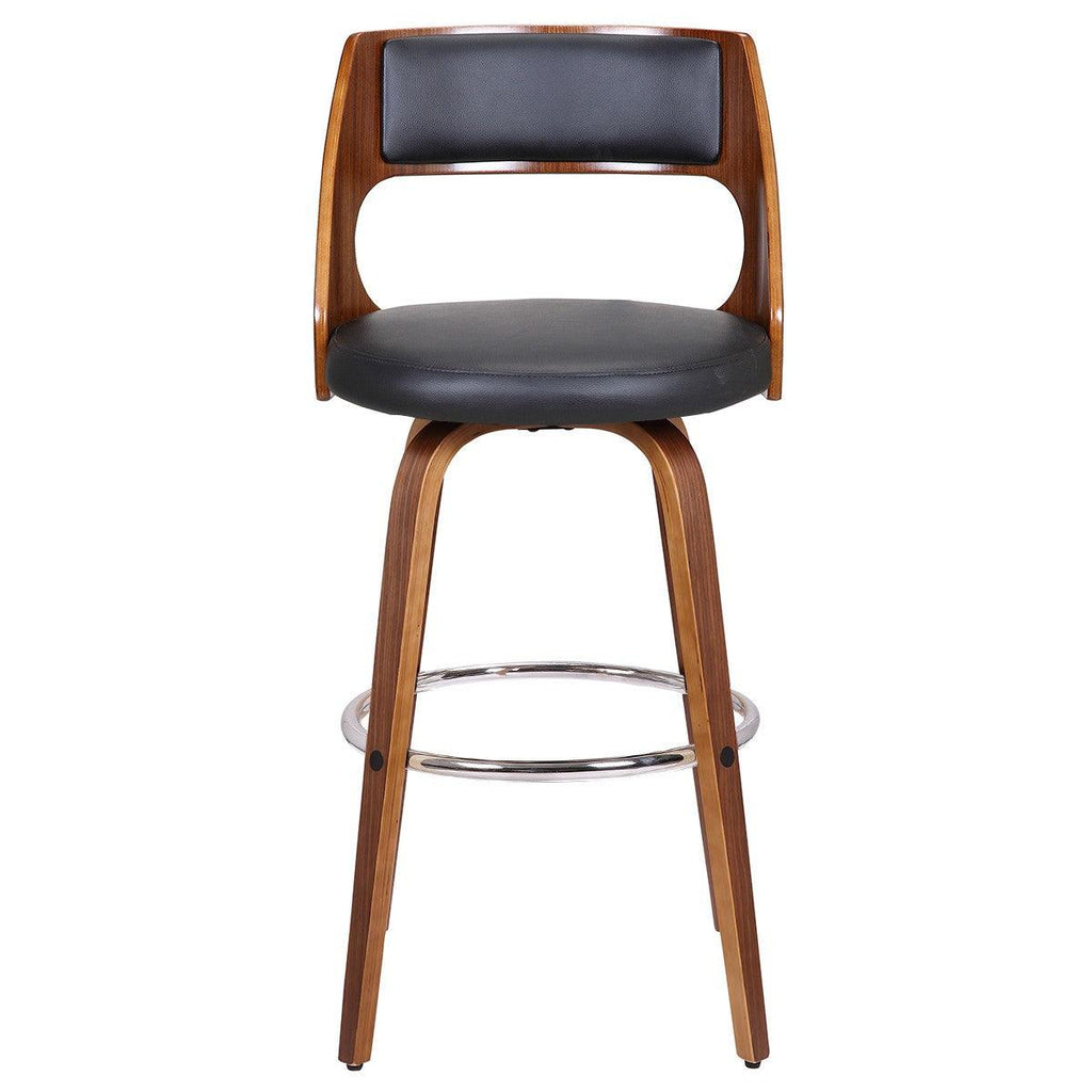 OSLO Swivel Barstool Black Leather with Walnut Leg - Living Design Furniture