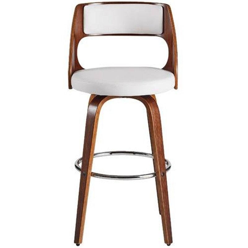 OSLO Swivel Barstool White Leather with Walnut Leg - Living Design Furniture