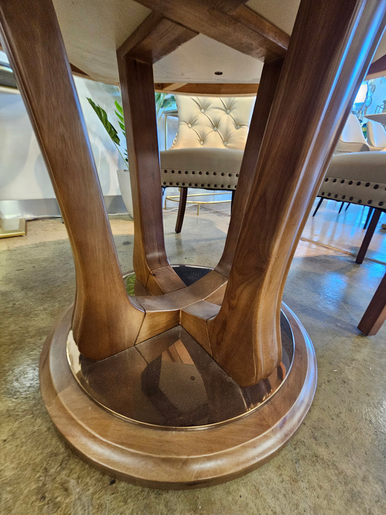 Round dining table with marble top and wooden base 03