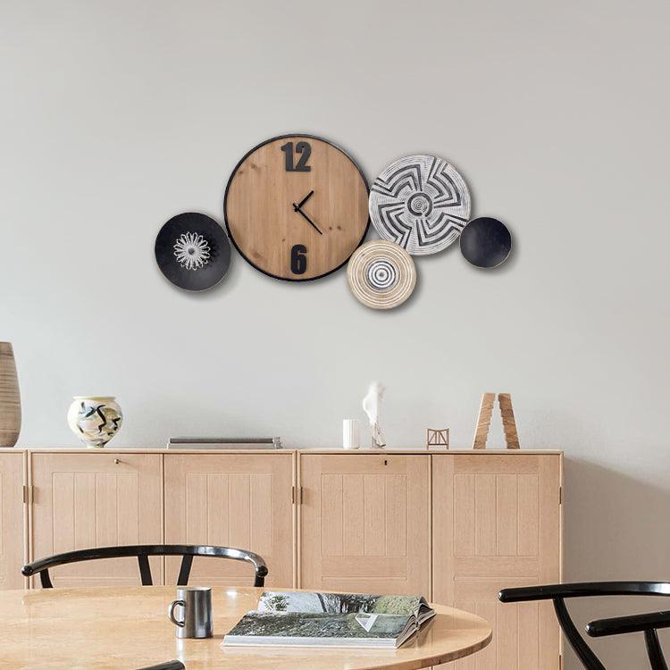 NF15727 Metal Wooden Clock Wall Art - Living Design Furniture