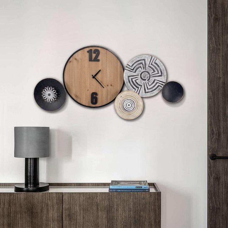 NF15727 Metal Wooden Clock Wall Art - Living Design Furniture