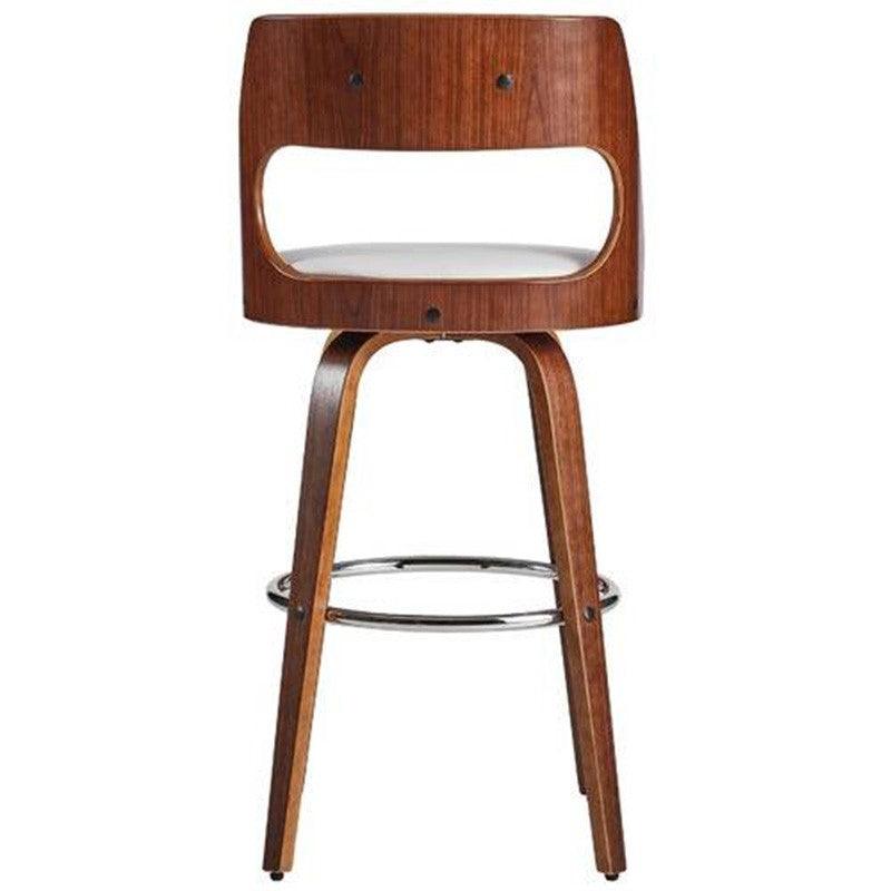 OSLO Swivel Barstool White Leather with Walnut Leg - Living Design Furniture