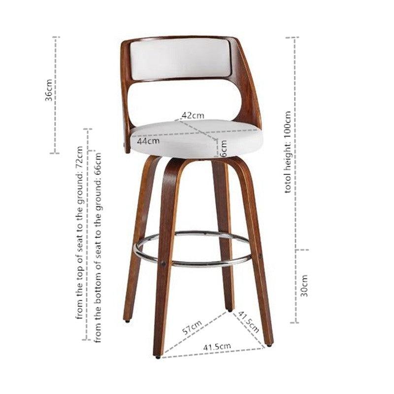 OSLO Swivel Barstool White Leather with Walnut Leg - Living Design Furniture