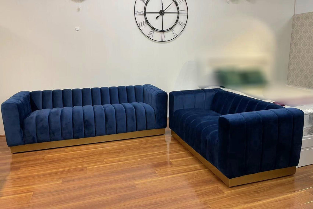 SX9029 Velvet 3 Seater and 2 Seater Lounge Blue - Living Design Furniture